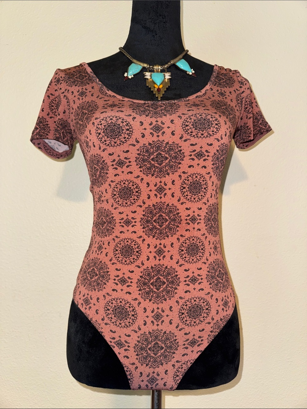 Forever 21 Rust Medallion Print Scoop Neck Bodysuit